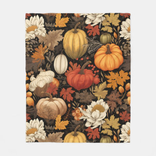 Harvest Pumpkins and Autumn Leaves Fleece Blanket
