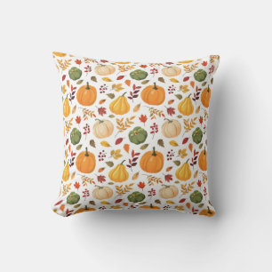 Harvest Pumpkins and Autumn Leaves Pattern Cushion