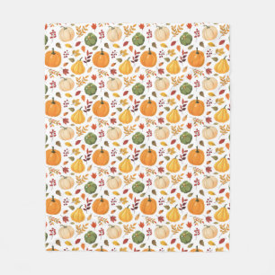 Harvest Pumpkins and Autumn Leaves Pattern Fleece Blanket