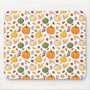 Harvest Pumpkins and Autumn Leaves Pattern Mouse Pad