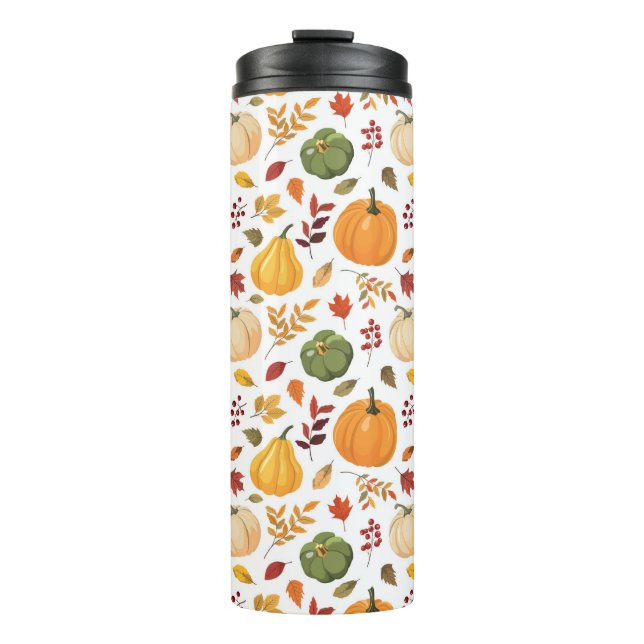 Harvest Pumpkins and Autumn Leaves Pattern Thermal Tumbler (Front)