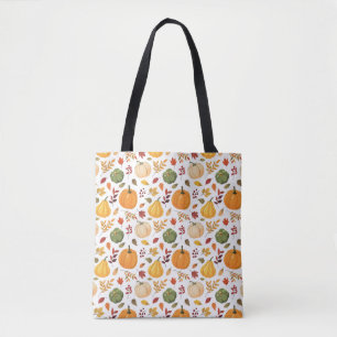 Harvest Pumpkins and Autumn Leaves Pattern Tote Bag