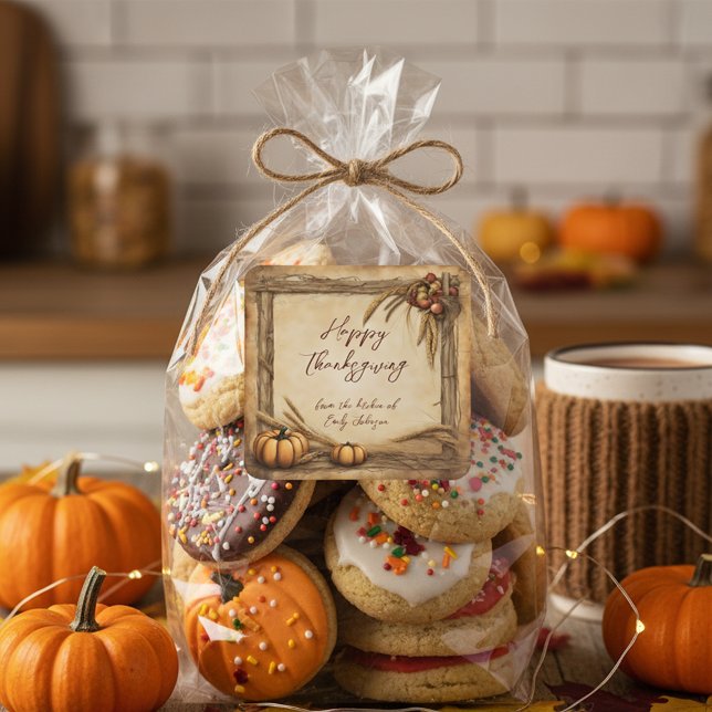 Harvest Pumpkins Apples Wheat Wreath Thanksgiving  Square Sticker (Creator Uploaded)