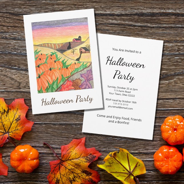 Harvest Pumpkins Folk Art Halloween Party  Invitation (Creator Uploaded)