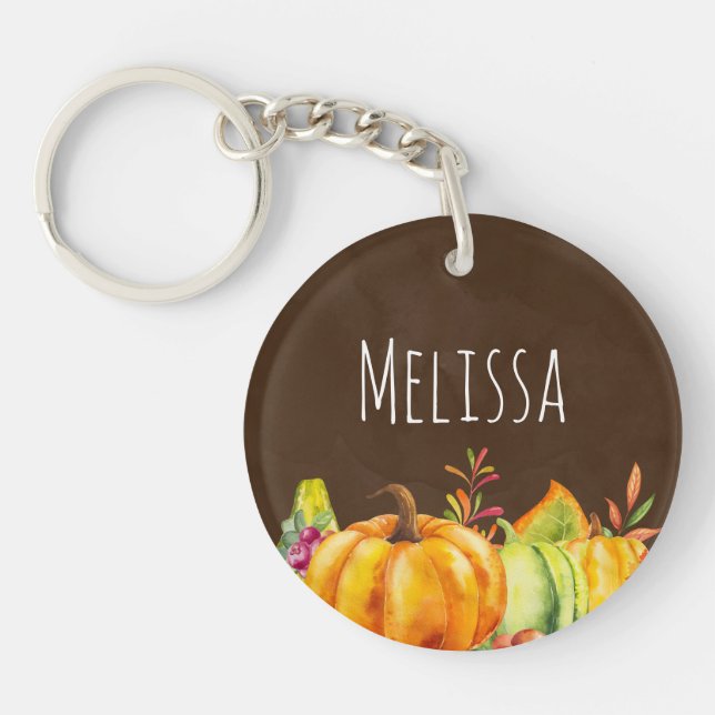Harvest Pumpkins, Leaves and Foliage Key Ring (Front)