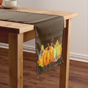 Harvest Pumpkins, Leaves and Foliage Short Table Runner