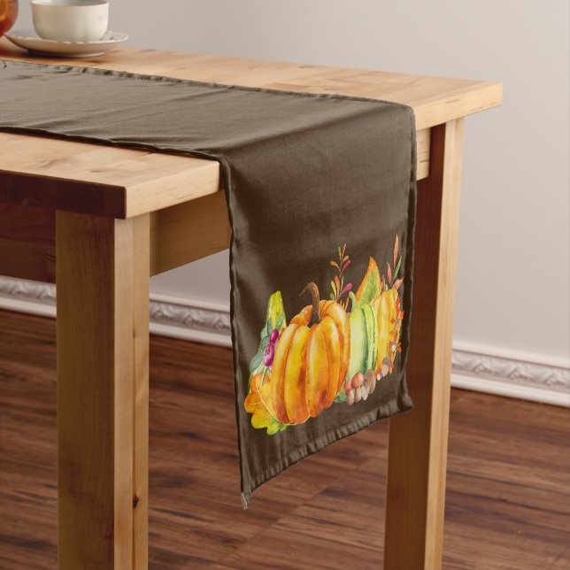 Harvest Pumpkins, Leaves and Foliage Short Table Runner (In Situ)