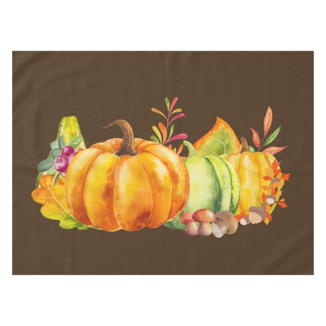 Harvest Pumpkins, Leaves and Foliage Tablecloth (Front (Horizontal))