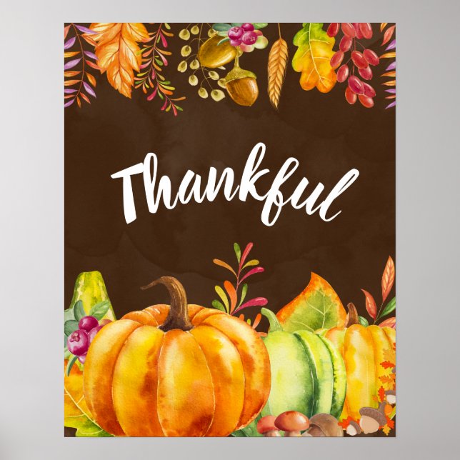 Harvest Pumpkins, Leaves and Foliage Thankful Poster (Front)