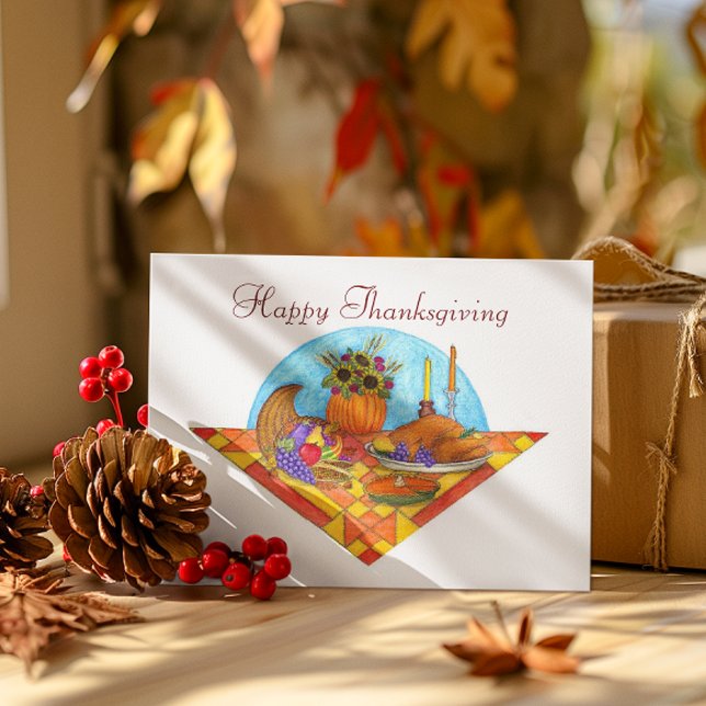 Harvest Quilt Cornucopia Thanksgiving Card (Creator Uploaded)