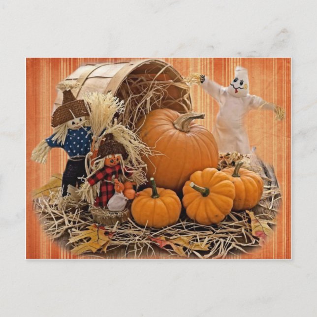Harvest Scarecrows and Ghost Postcard (Front)
