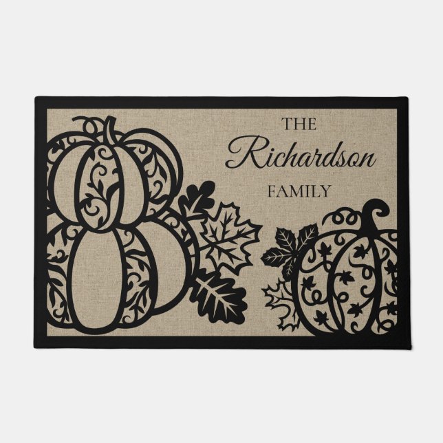 Harvest Scroll Pumpkin Welcome Doormat (Front)
