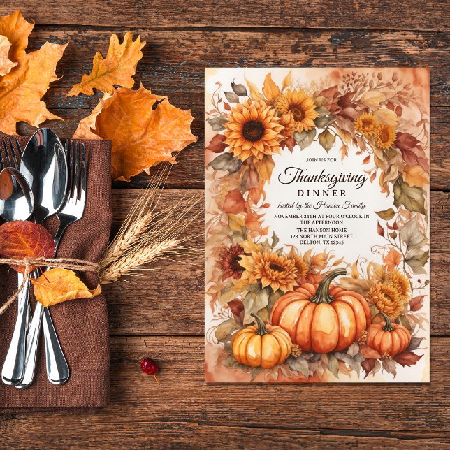 Harvest Splendour Watercolor Thanksgiving  Invitation (Creator Uploaded)