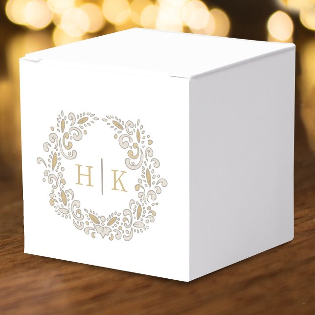 Harvest stylised wreath monogram brown wedding  Favour Box (Creator Uploaded)