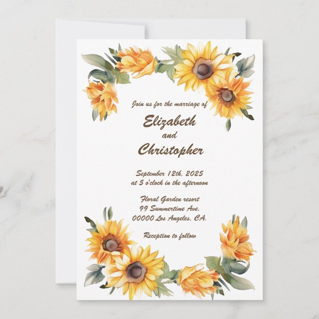Harvest Sunflower: Personalized Wedding Invitation (Front)