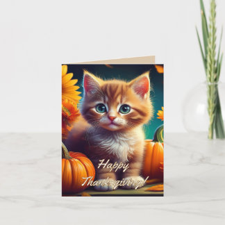 Harvest Thanksgiving Cute Ginger Kitten Pumpkin Thank You Card
