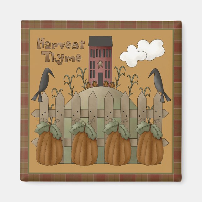 "Harvest Thyme" Autumn Square Magnet (Front)
