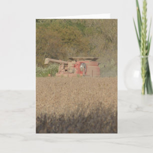 Harvest Time Combine in Soybean Field Card