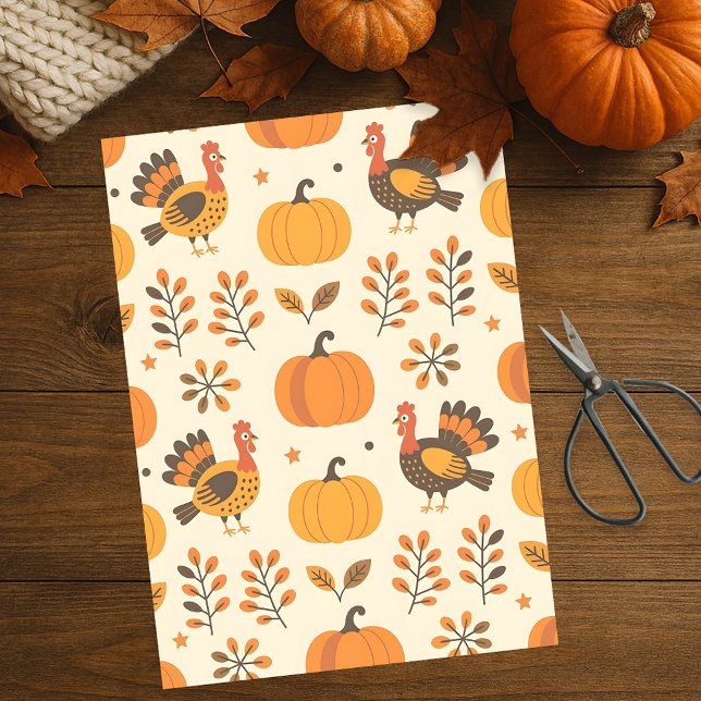 Harvest Turkey and Pumpkin Folk Art Thanksgiving Tissue Paper (Creator Uploaded)