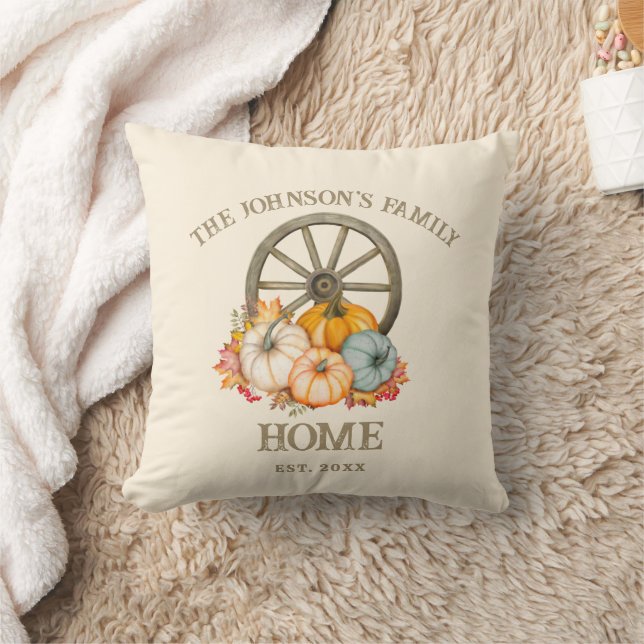 Harvest Wheel & Pumpkins Autumn Fall Family Name Cushion (Blanket)