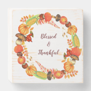 Harvest Wreath Blessed and Thankful Wooden Box Sign
