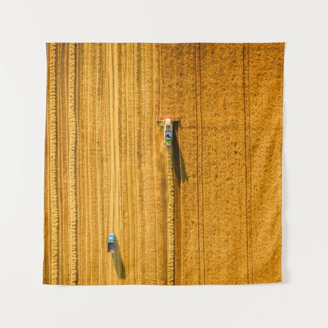 Harvester machine working in field. Combine harves Tapestry (Front)