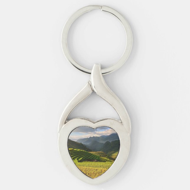 harvesting plants on mountains with cloudy sky key ring (Front)