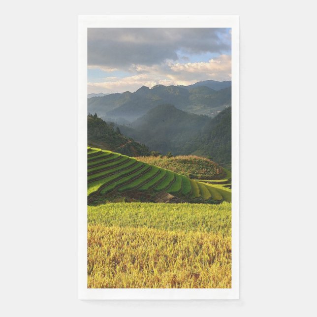 harvesting plants on mountains with cloudy sky napkin (Front)