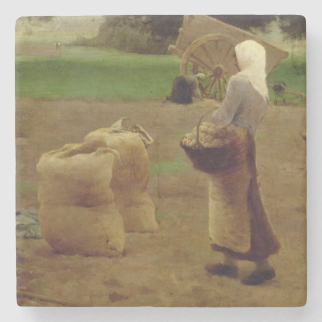 Harvesting Potatoes Stone Coaster (Front)