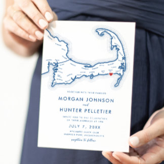 Harwich Port Cape Cod Navy Blue Minimalist Wedding Invitation