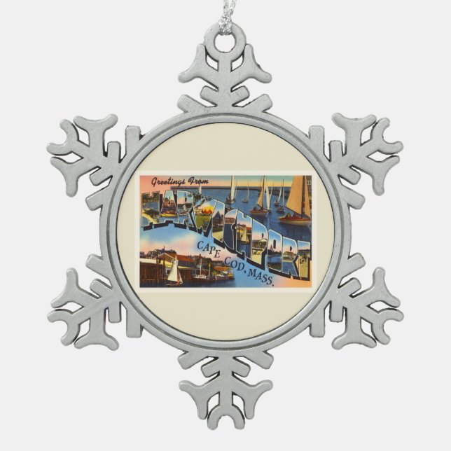 Harwichport Cape Cod Massachusetts MA Old Travel Snowflake Pewter Christmas Ornament (Front)