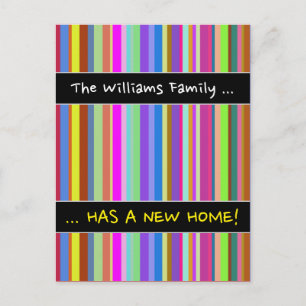 "... HAS A NEW HOME!" + Stripes of Various Colours Announcement Postcard