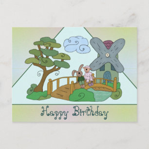 Hase und Schaf am See Postcard