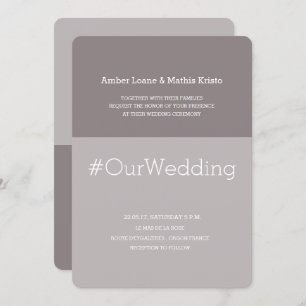 Hashtag chic modern lilac grey taupe wedding invitation