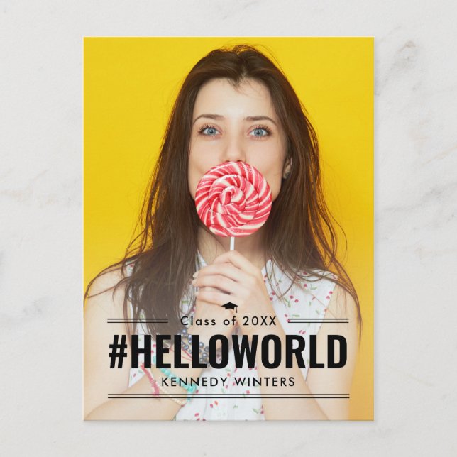 Hashtag Fun Editable Colour Graduation Postcard (Front)