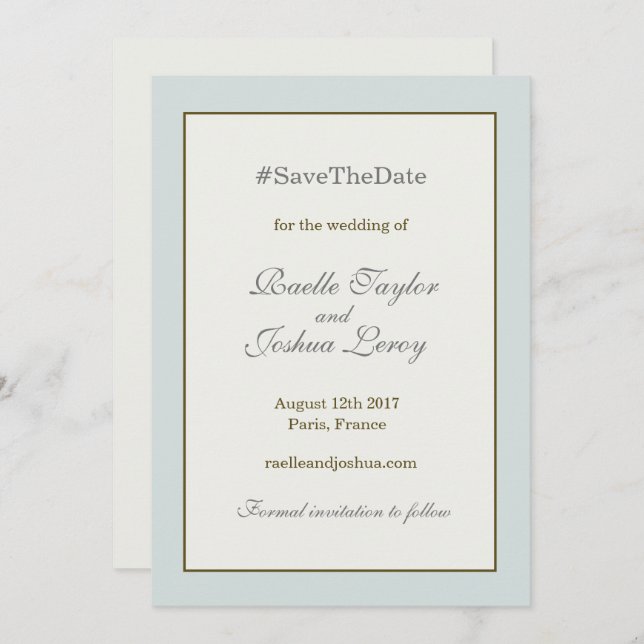 Hashtag gold blue grey save the date announcement (Front/Back)