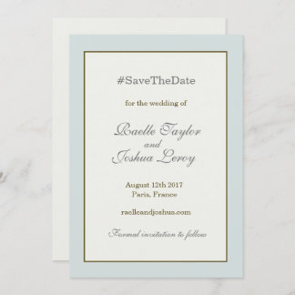 Hashtag gold blue grey save the date announcement