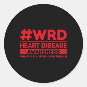 Hashtag Heart Disease Awareness Minimal Wear Red D Classic Round Sticker