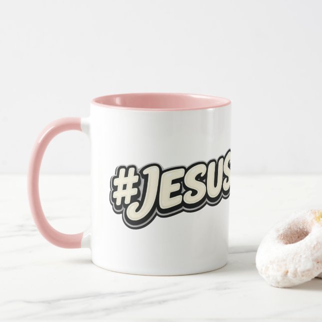 Hashtag - JESUS - Christian Mug (With Donut)