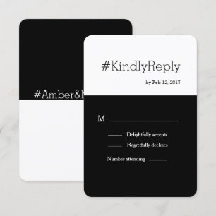 Hashtag modern black white chic wedding rsvp invitation
