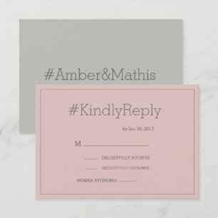 Hashtag modern blush pink grey chic wedding rsvp invitation
