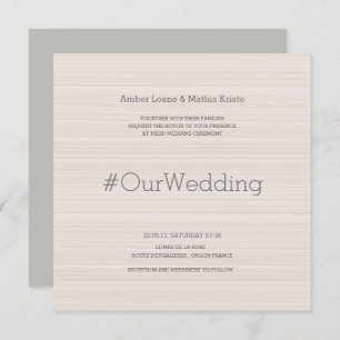 Hashtag modern elegant blush grey stripes wedding invitation