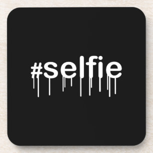 Hashtag Selfie Drooling Black Decor Coaster