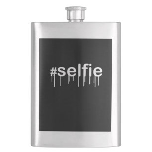 Hashtag Selfie Drooling on Black Hip Flask
