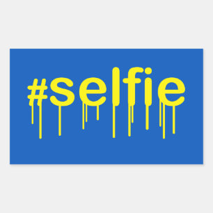 Hashtag Selfie Drooling on blue decor Rectangular Sticker