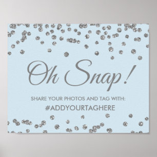 Hashtag Sign Silver Faux Glitter Confetti Ice Blue