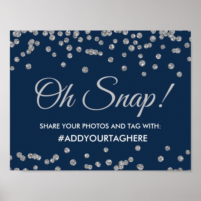 Hashtag Sign Silver Faux Glitter Confetti Navy (Front)