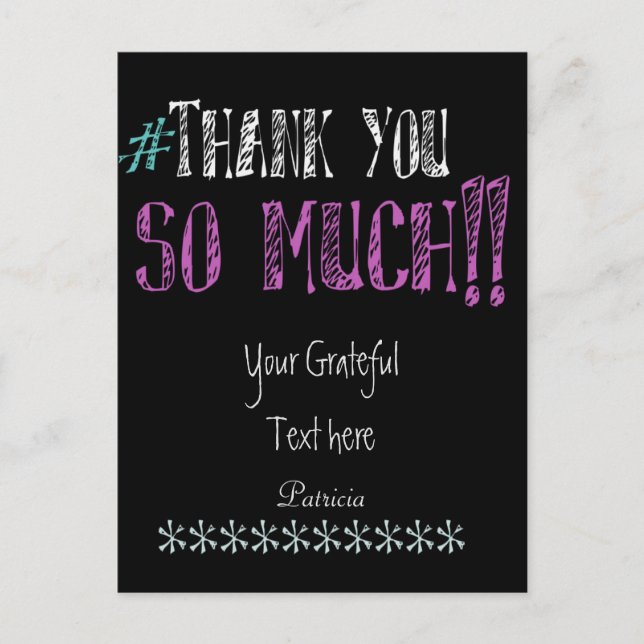 Hashtag Thank you Chalkboard Postcard (Front)