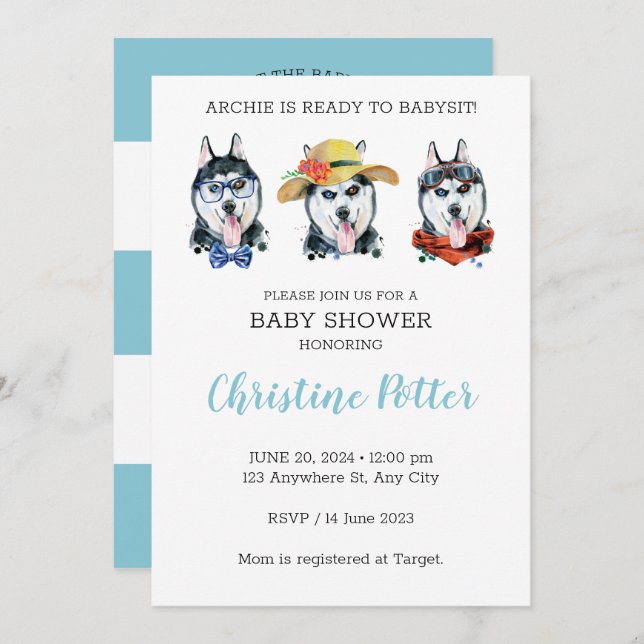 Haski Cute Puppy Theme Baby Shower Invitation (Front/Back)