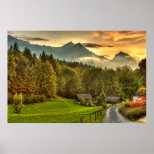 Hasliberg Switzerland sunset and Swiss mountains Poster